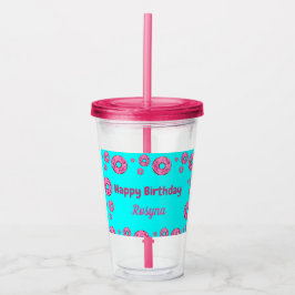 Blåblått av kräm från grattis på födelsedagen rosa take away mugg