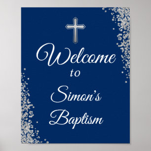Blåblått baptism i silver Glitter Poster