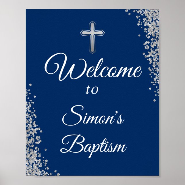 Blåblått baptism i silver Glitter Poster (Framsidan)