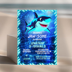 Blåblått Bassäng-bodysdag i Cute Shark Neon Glow B Inbjudningar