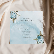 Blåblått Blommigt, babyvisning - inbjudan