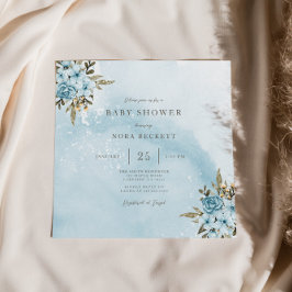 Blåblått Blommigt, babyvisning - inbjudan