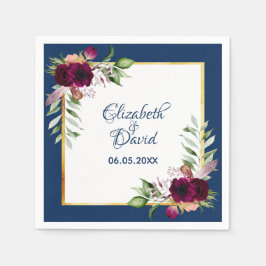 Blåblått blommigt burgundy boho bröllop pappersservett