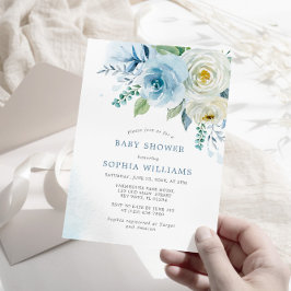 Blåblått Blommigt för babyskor i Dusty Ro Inbjudningar
