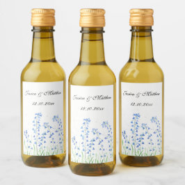 Blåblått blommigt Vattenfärgsnaturen Bröllop Vinetikett