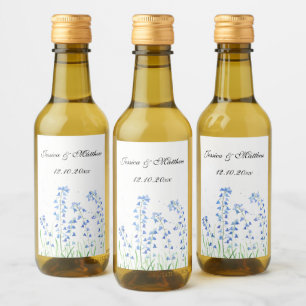 Blåblått blommigt Vattenfärgsnaturen Bröllop Vinetikett