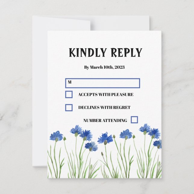 Blåblått blommigt Wildblommor Bröllop OSA Kort (Framsida)