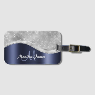 Blåblått Brushed Metall Monogram Namn och initialt Bagagebricka