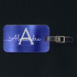 Blåblått Brushed Metall Monogram Namn och initialt Bagagebricka<br><div class="desc">Flaggskeppsfiske i Metall,  bergbanor Namn och första resgodsmärkning. Den här väskan är märkre för Back to school,  Arbete eller Resning.</div>