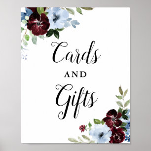 Blåblått burgundkort och blommigtar poster