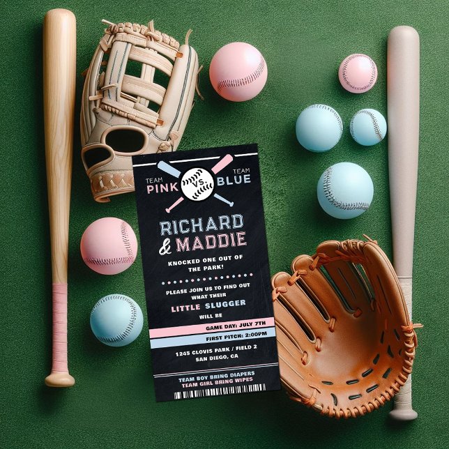 Blåblått eller rosa i Baskbollens Gender (baseball ticket pink and blue gender reveal invitation)