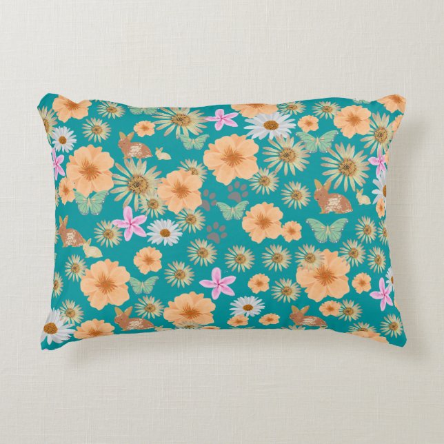 Blåblått från blommigt prydnadskudde (Framsidan)