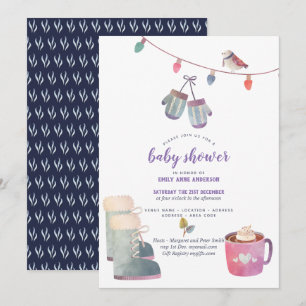 Blåblått från Winter Folk Art Baby Shower-inbjudan Inbjudningar