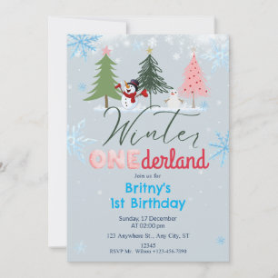 Blåblått från Winter ONEderland Birthday-inbjudan Inbjudningar