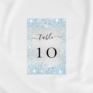 Blåblått glitter glamoröst silver bordsnummer