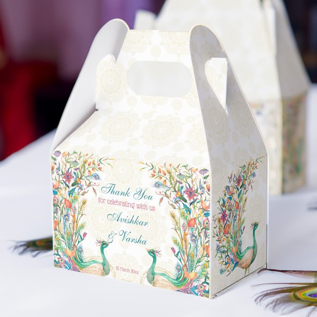 Blåblått grönt cereus blommigt presentaskar (Teal blue green cerise floral peacock favor box)