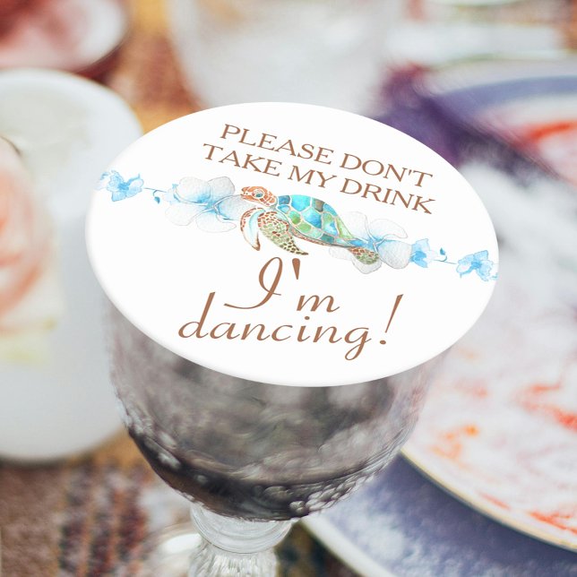 Blåblått Grönt-sköldpaddsortet Namn bricka Underlägg Papper Rund (coastal blue tropical sea turtle wedding "don't take my drink i'm dancing" drink covers favors card)