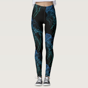 Blåblått Grönt, svart bensin Leggings