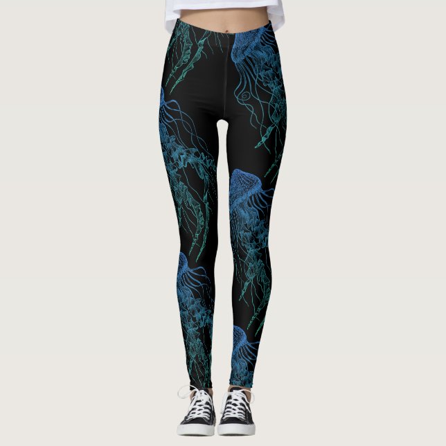Blåblått Grönt, svart bensin Leggings (Framsida)