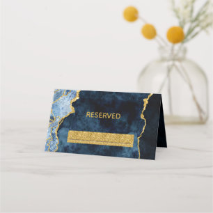 Blåblått Guld Agate Gilt Reserved Seating Bröllop Placeringskort