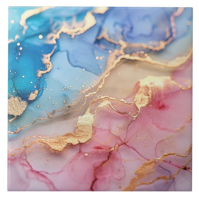 Blåblått Guld Glitter-marmorerat agate-keramiskt Kakelplatta (Framsidan)