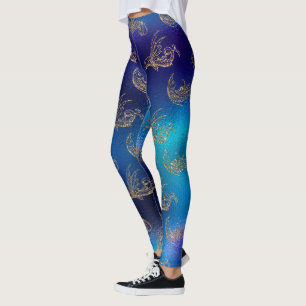 Blåblått guld-havets sjöjungfru leggings