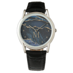 Blåblått Guld Marble Anpassningsbar Brev Watch Gif Armbandsur