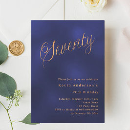 Blåblått guld-skript 70-årsdag inbjudningar