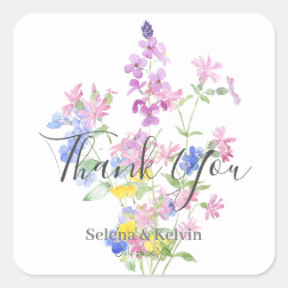 Blåblått gult, vilda blommor runt klistermärke