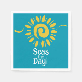 Blåblått Gult Vit Beach-havsdag Cocktail Pappersservett