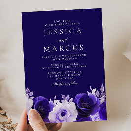 Blåblått: Midnight Navy Blue Ro Bröllop Inbjudningar