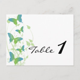 Blåblått och Grönt Butterfly Vine Bröllop Bordsnum Vykort