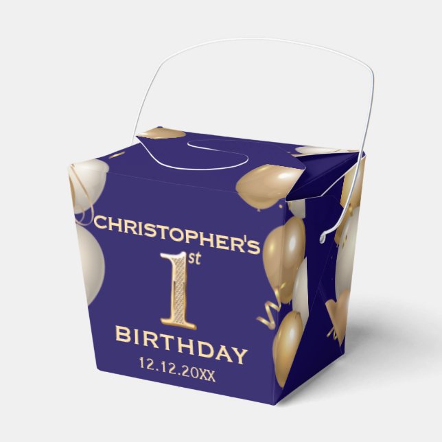 Blåblått och Guld-ballonger från Party vid födelse Presentaskar (Framsidan Sidan)