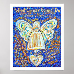 Blåblått och Guld Cancer Angel Poster (Vita Kant