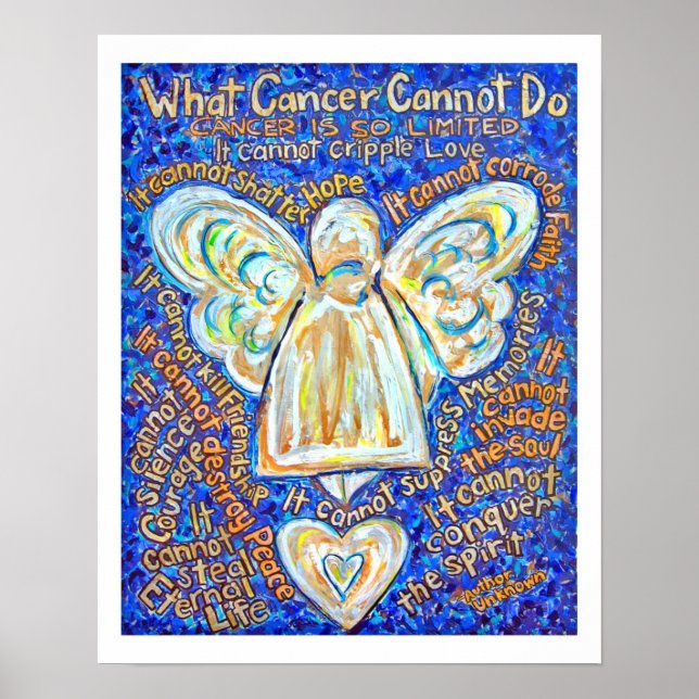 Blåblått och Guld Cancer Angel Poster (Vita Kant) (Framsidan)