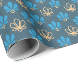 Blåblått och Guld Fleur Gift Wrap - Majestic Presentpapper