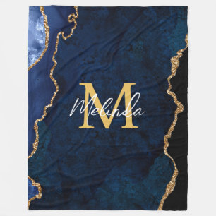 Blåblått och Guld marble Agate Fleecefilt