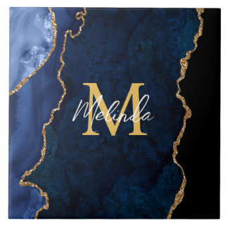 Blåblått och Guld marble Agate Kakelplatta