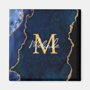 Blåblått och Guld marble Agate Magnet