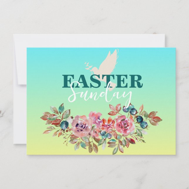 Blåblått och Gult Blommigt Påsk kyrkoinbjudan Inbjudningar (Framsida)