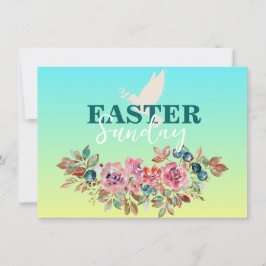 Blåblått och Gult Blommigt Påsk kyrkoinbjudan Inbjudningar