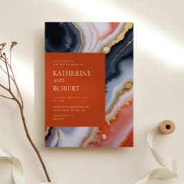Blåblått och Orange Agate Modern Bröllop Inbjudningar