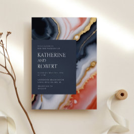 Blåblått och Orange Agate Modern Bröllop Inbjudningar