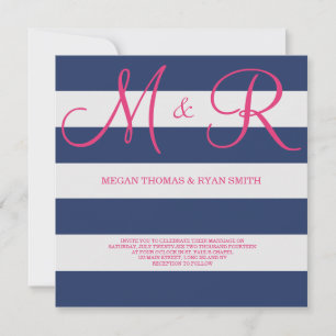 Blåblått och Rosa Monogram bröllopsinbjudning Inbjudningar