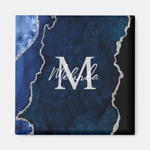 Blåblått och Silver marble Agate Magnet