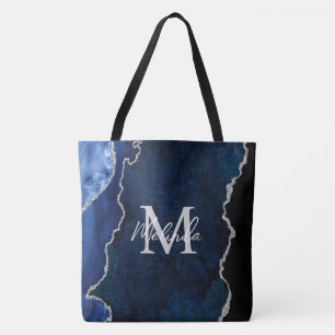 Blåblått och Silver marble Agate Tygkasse