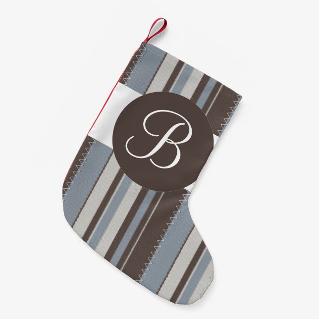 Blåblått rand monogram julstrumpor (Framsidan (Hängande))