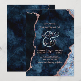 Blåblått Ro Guld Agate Gilt Wedding-inbjudningar Inbjudningar