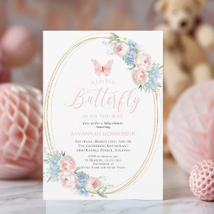 Blåblått Rosa Blommigt Babykläder Inbjudningar