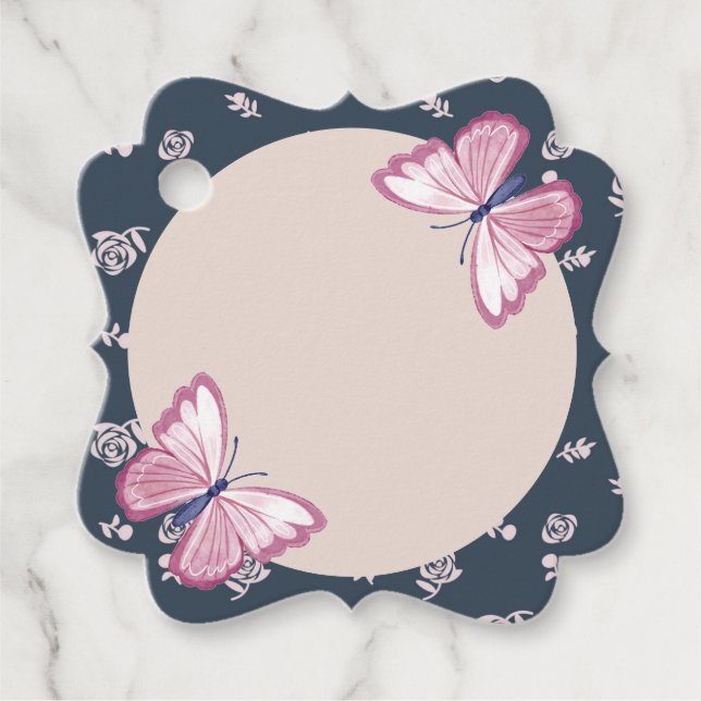 Blåblått rosa blommigt finare gåvor etiketter (Framsida)